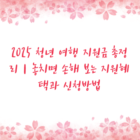 2025 청년 여행 지원금 총정리｜놓치면 손해 보는 지원혜택과 신청방법