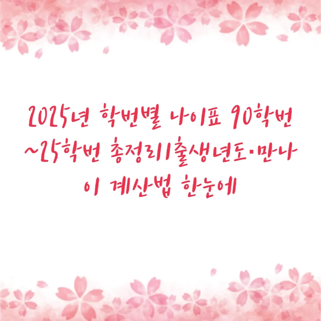 2025년 학번별 나이표 90학번~25학번 총정리ㅣ출생년도·만나이 계산법 한눈에