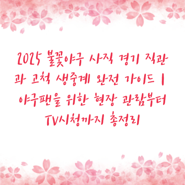 2025 불꽃야구 사직 경기 직관과 고척 생중계 완전 가이드｜야구팬을 위한 현장 관람부터 TV시청까지 총정리