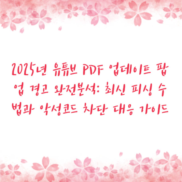 2025년 유튜브 PDF 업데이트 팝업 경고 완전분석: 최신 피싱 수법과 악성코드 차단 대응 가이드