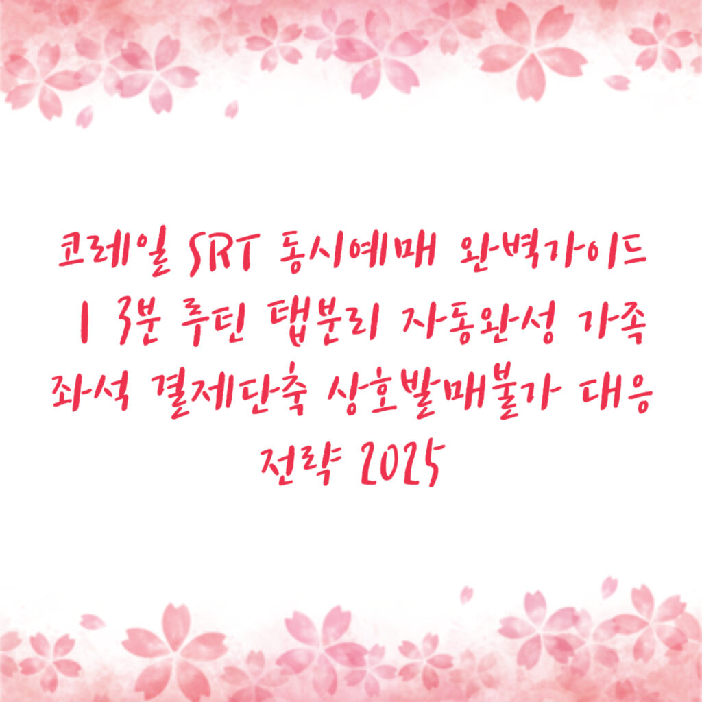 코레일 SRT 동시예매 완벽가이드｜3분 루틴 탭분리 자동완성 가족좌석 결제단축 상호발매불가 대응전략 2025