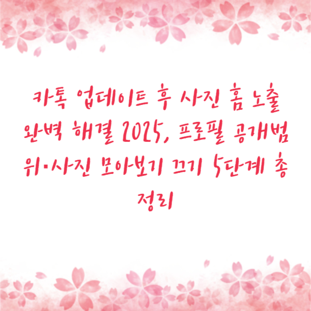 카톡 업데이트 후 사진 홈 노출 완벽 해결 2025, 프로필 공개범위·사진 모아보기 끄기 5단계 총정리