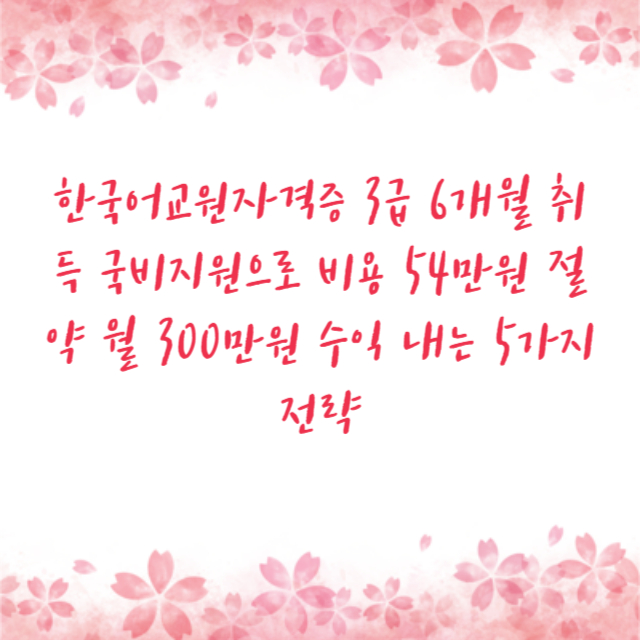 한국어교원자격증 3급 6개월 취득 국비지원으로 비용 54만원 절약 월 300만원 수익 내는 5가지 전략