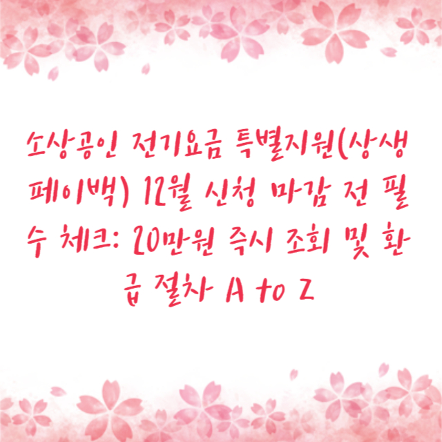 소상공인 전기요금 특별지원(상생페이백) 12월 신청 마감 전 필수 체크: 20만원 즉시 조회 및 환급 절차 A to Z