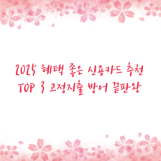 2025 혜택 좋은 신용카드 추천 TOP 3 고정지출 방어 끝판왕
