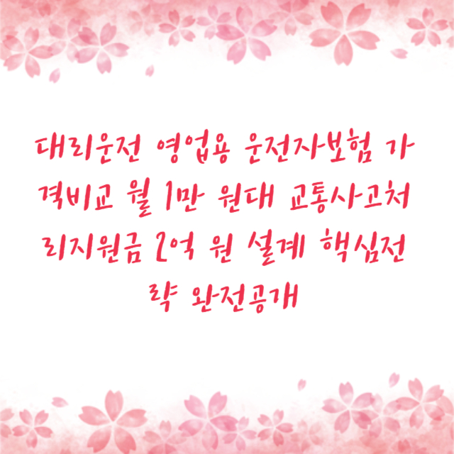 대리운전 영업용 운전자보험 가격비교 월 1만 원대 교통사고처리지원금 2억 원 설계 핵심전략 완전공개