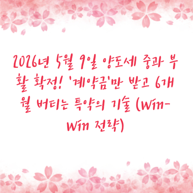 2026년 5월 9일 양도세 중과 부활 확정! '계약금'만 받고 6개월 버티는 특약의 기술 (Win-Win 전략)