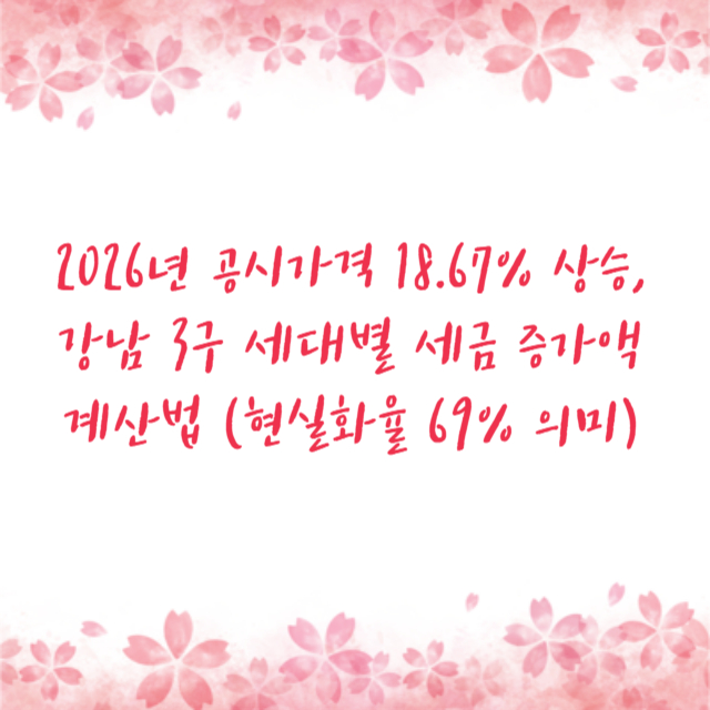 2026년 공시가격 18.67% 상승, 강남 3구 세대별 세금 증가액 계산법 (현실화율 69% 의미)