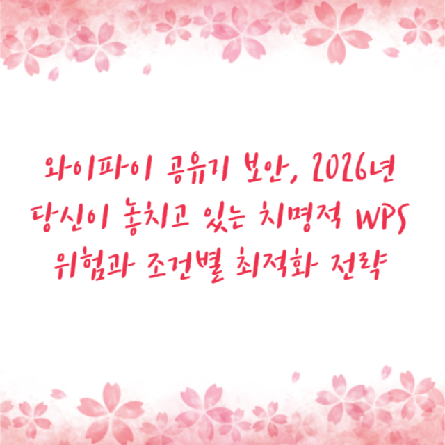 와이파이 공유기 보안, 2026년 당신이 놓치고 있는 치명적 WPS 위험과 조건별 최적화 전략