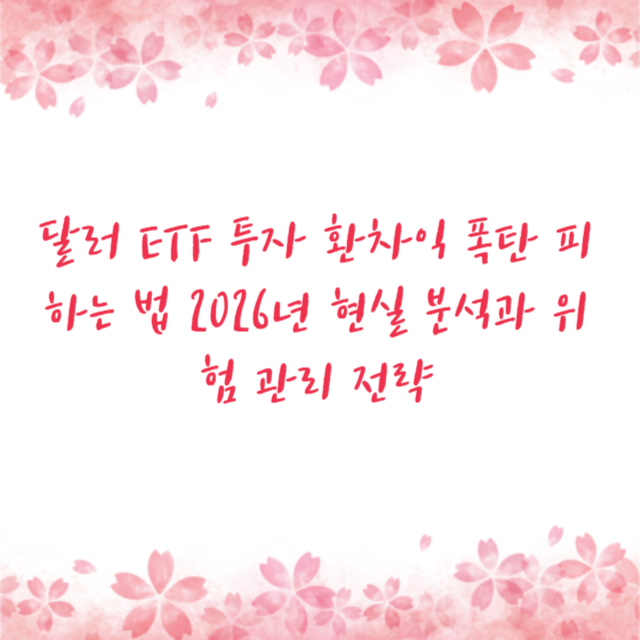 달러 ETF 투자 환차익 폭탄 피하는 법 2026년 현실 분석과 위험 관리 전략