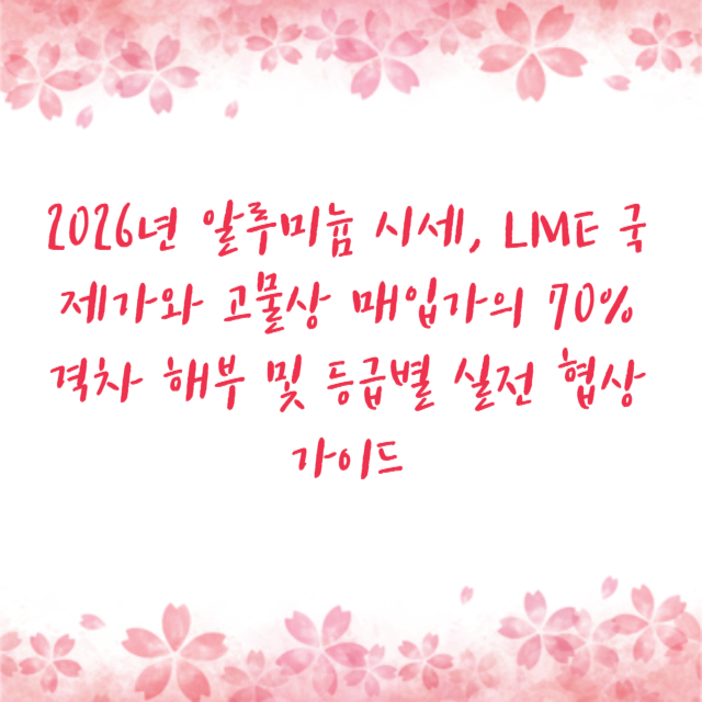 2026년 알루미늄 시세, LME 국제가와 고물상 매입가의 70% 격차 해부 및 등급별 실전 협상 가이드