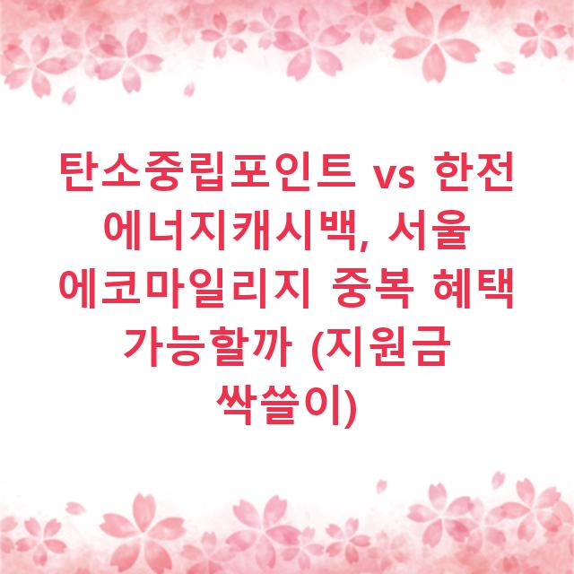 탄소중립포인트 vs 한전 에너지캐시백, 서울 에코마일리지 중복 혜택 가능할까 (지원금 싹쓸이)