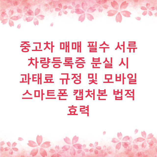 중고차 매매 필수 서류 차량등록증 분실 시 과태료 규정 및 모바일 스마트폰 캡처본 법적 효력