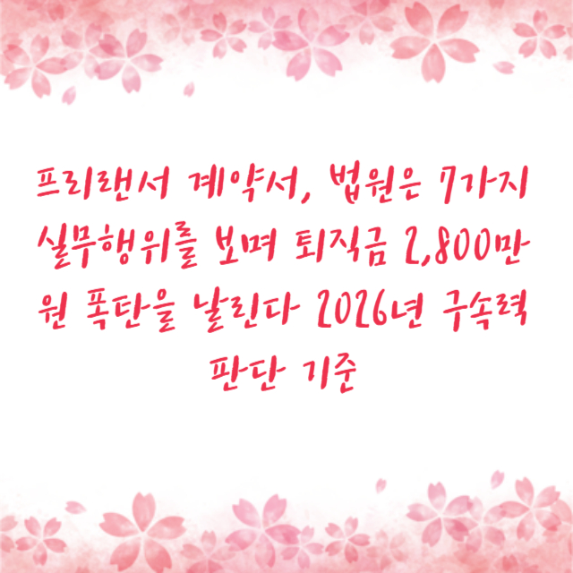 프리랜서 계약서, 법원은 7가지 실무행위를 보며 퇴직금 2,800만 원 폭탄을 날린다 2026년 구속력 판단 기준