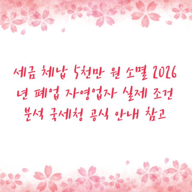 세금 체납 5천만 원 소멸 2026년 폐업 자영업자 실제 조건 분석 국세청 공식 안내 참고